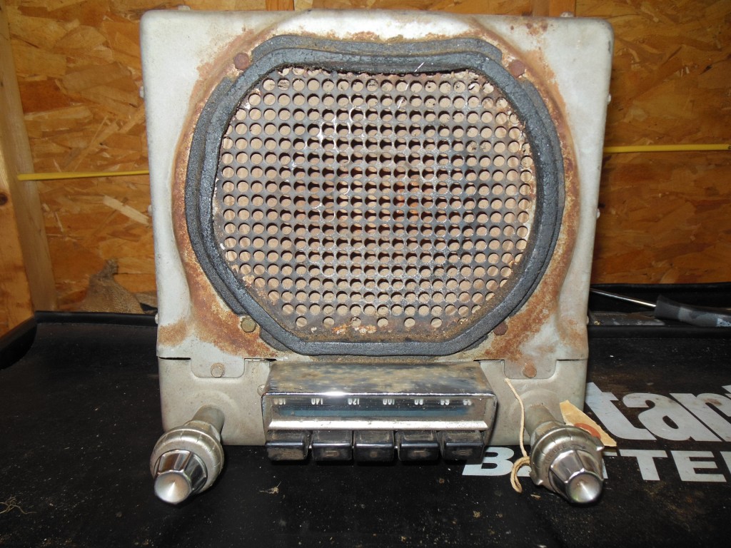 I believe this to be from a 1949 Buick (remember the one used in the movie Rain Man). Here it is shown upside-down. It is very similar to the one in my '41 Buick, but my speaker is supposed to be on the top.